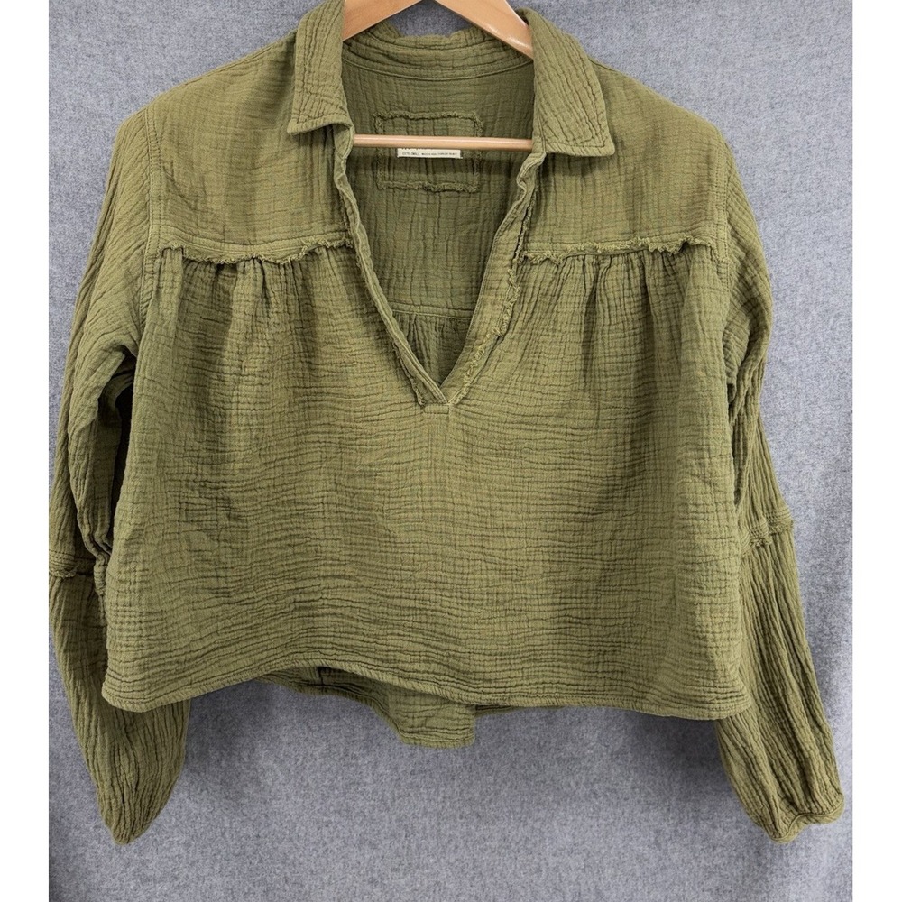 Free People We The Free Yucca Top Collared Split Neck Oversized Double Cloth XS